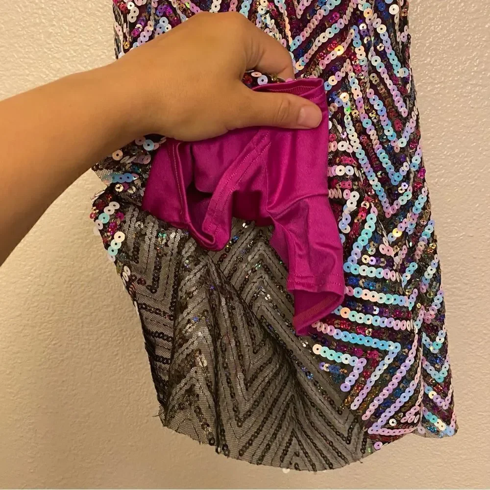 WEISSMAN Dance Costume hot pink shift chevron sequin Into The Groov 12846 IC 7/8